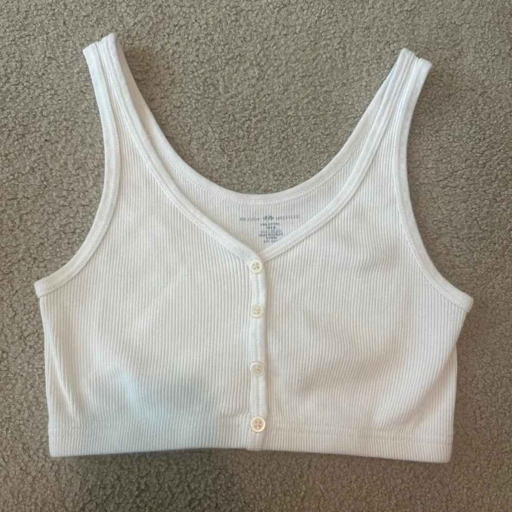 White Ribbed Button-Front Tank Top - Picture 1 of 4